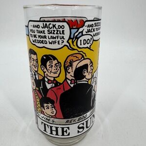 Smilin' Jack Sunday Funnies Glass 1976 Newspaper Comic Strip Wedding‎